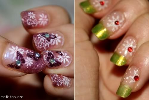 unhas decoradas com flores